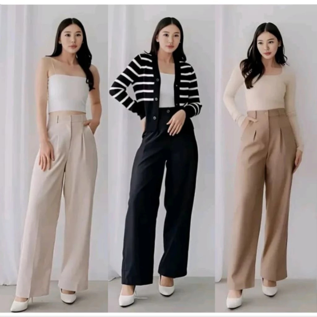 Paket 2pcs Viona pants celana kulot loss wanita kain semi woll celana panjang anti kusut