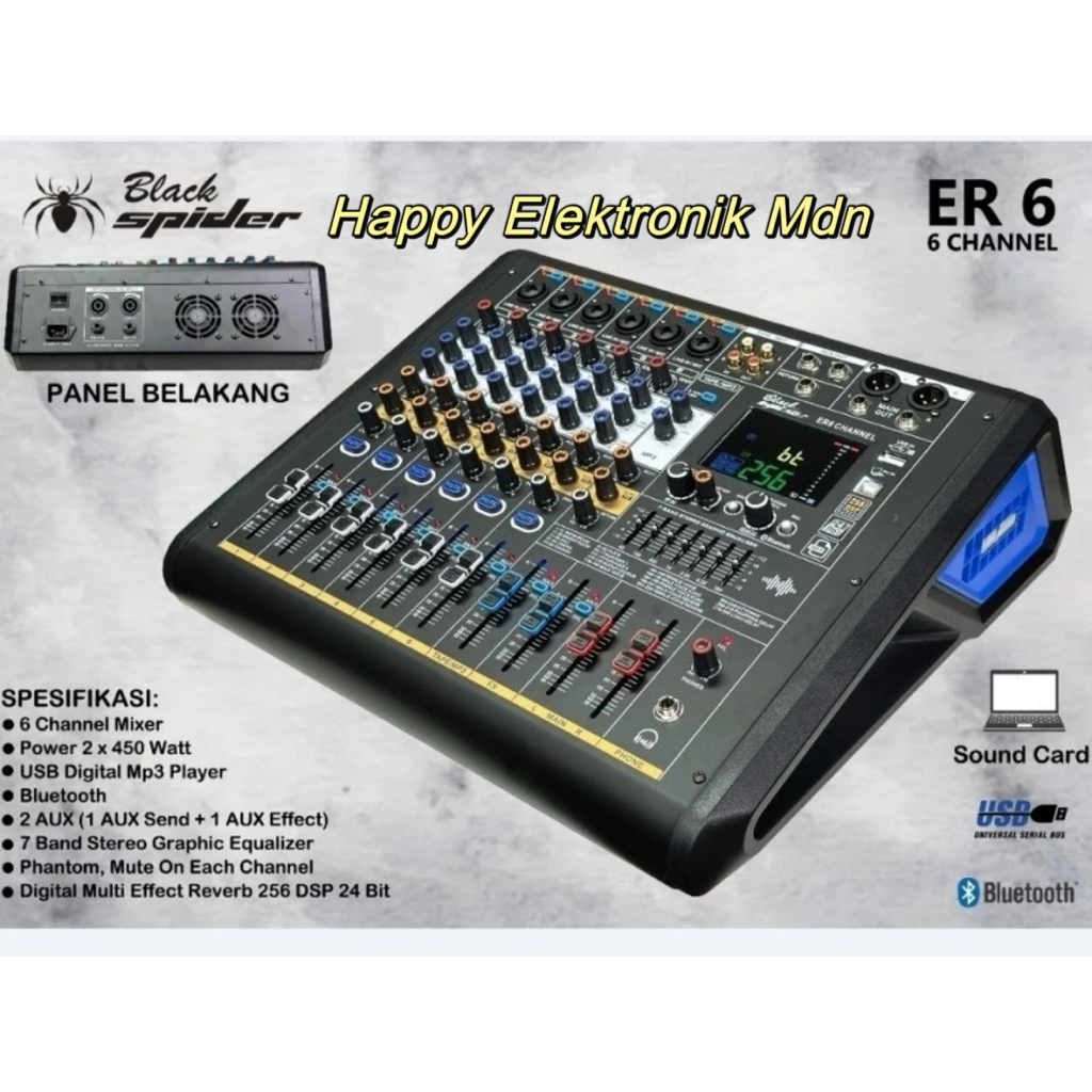 POWER MIXER BLACKSPIDER ER 6 Power Mixer 6 ch BLACKSPIDER POWER RMIXER 256 DSP POWER MIXER 6 CHANNEL
