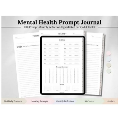 Digital Mental health Journal, Good Notes Journal, Diary Journal, 200 Mental health prompt, iPad Jou