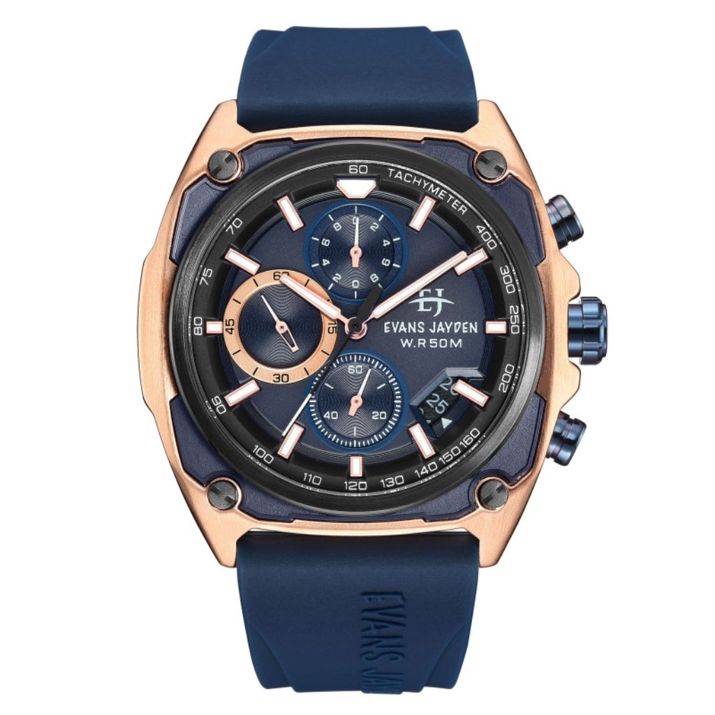 Jam Tangan Pria Evans Jayden EJ 9604 Rubber Cronografh Water Resistant 3ATM