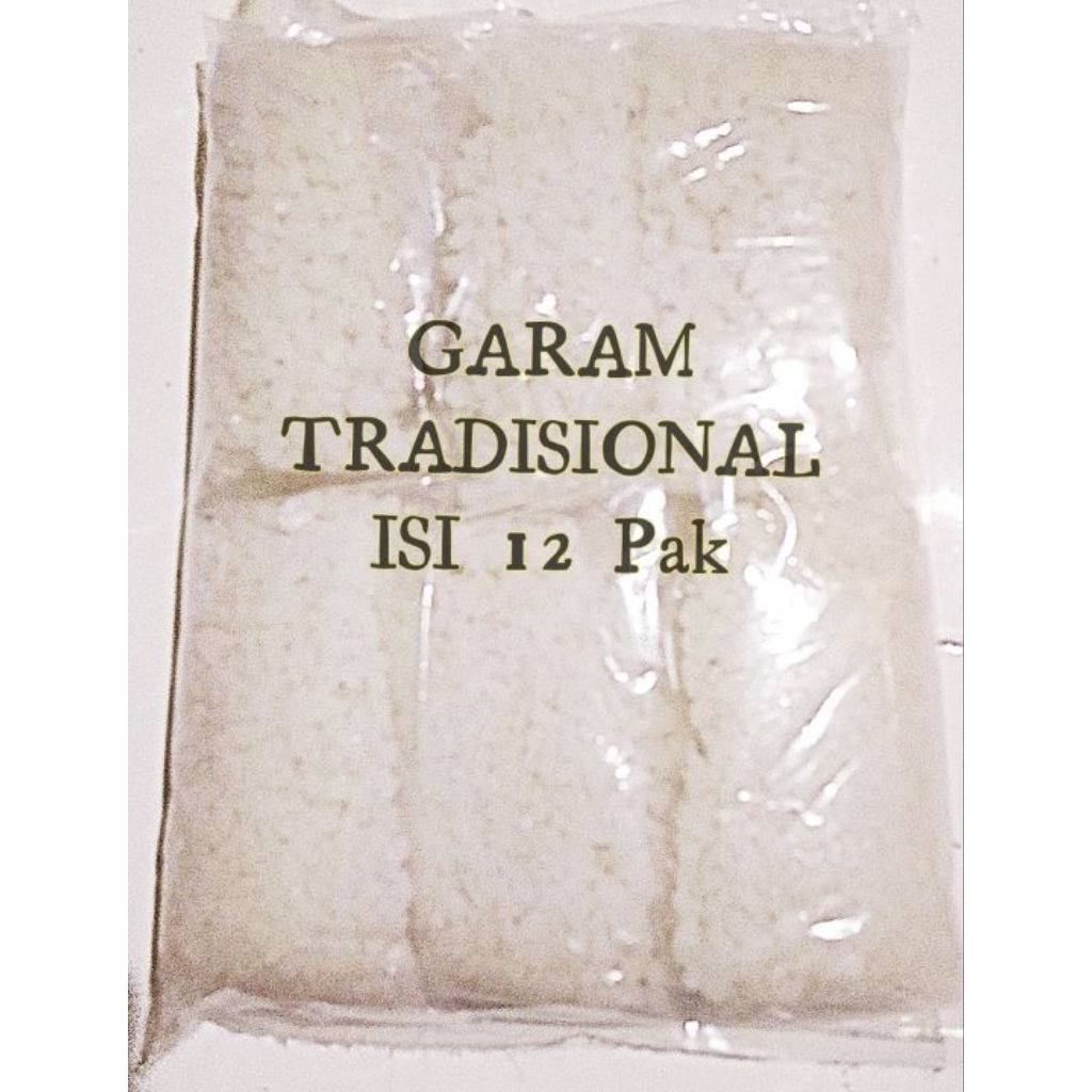 

kemasan 100g isi 12 pack garam krosok kasar alami serbaguana