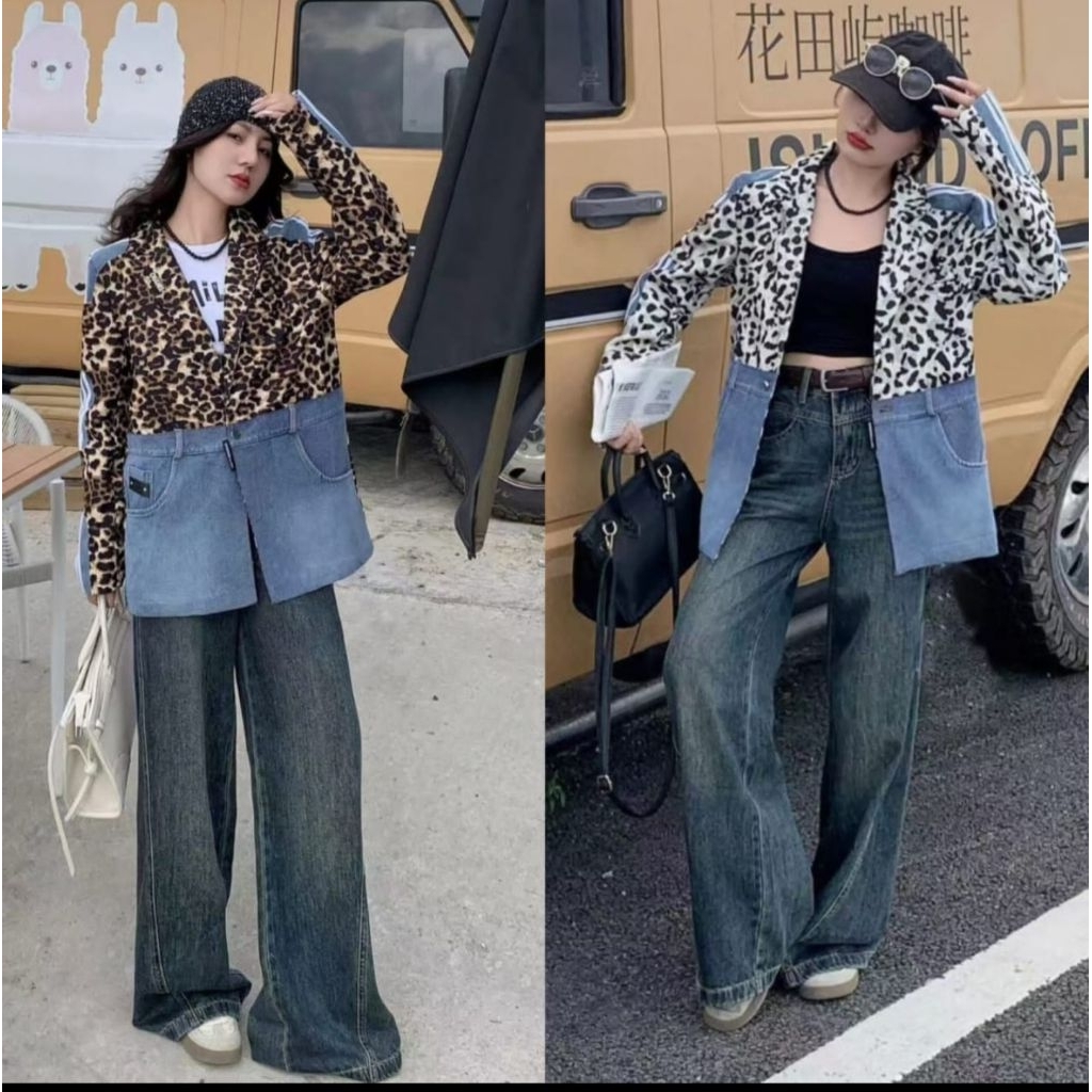 jaket jeans leopard