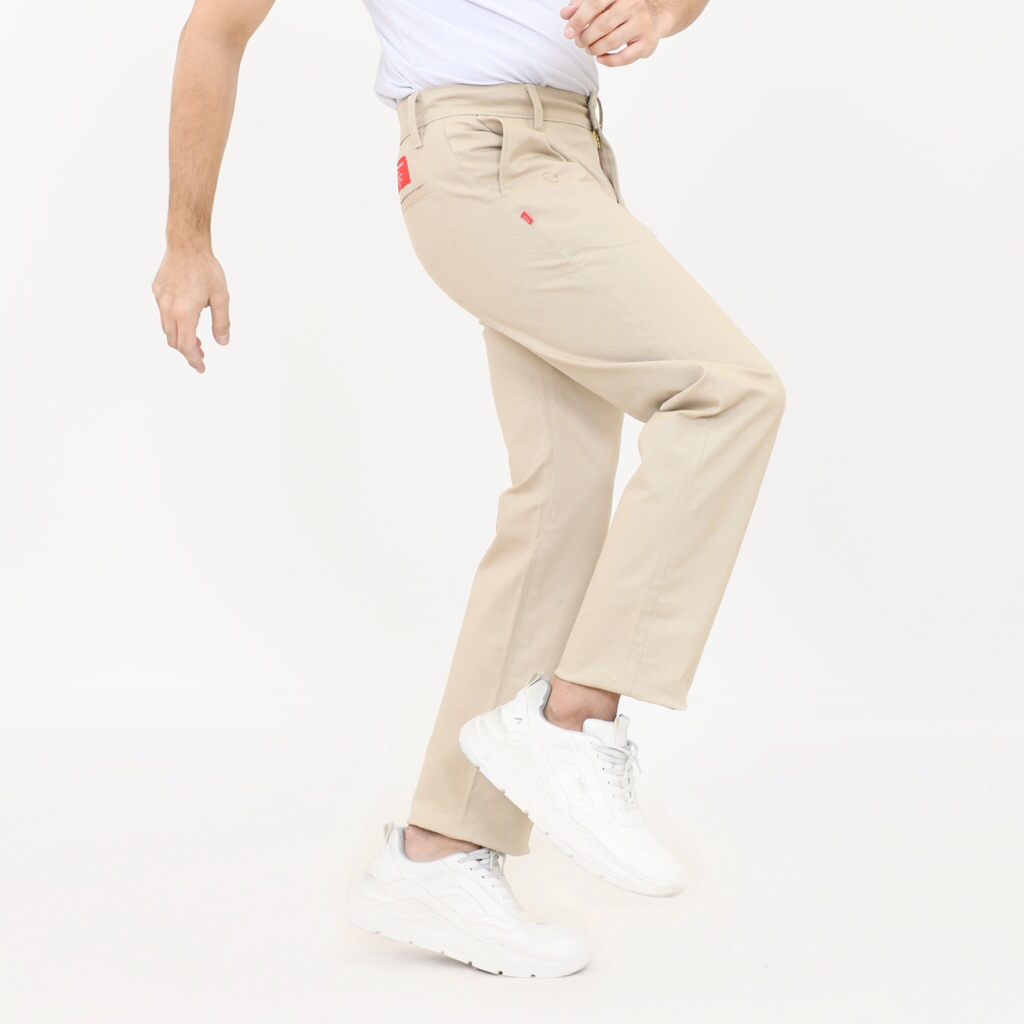 Little Denim - Celana Panjang Pria Basic Chino Cream Stretch 12oz Accents Selvedge