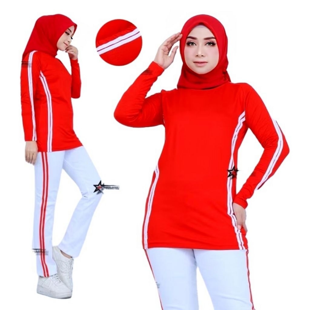 setelan Olahraga MERAH PUTIH wanita.  by Yovis Sport original 100%