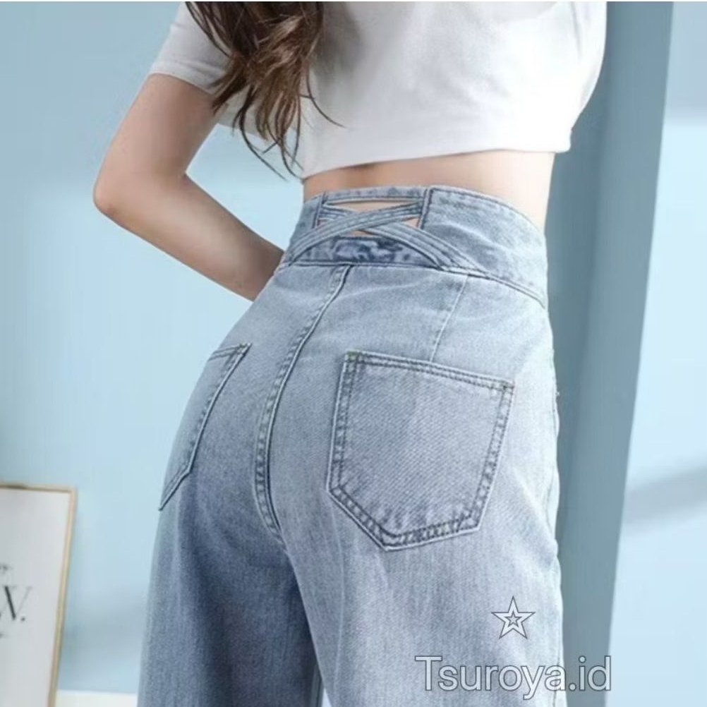 Tsuroya_id J23 Celana Panjang Jeans X Wanita HW - Kulot Jeans Kekinian - Jeans Korean Impor