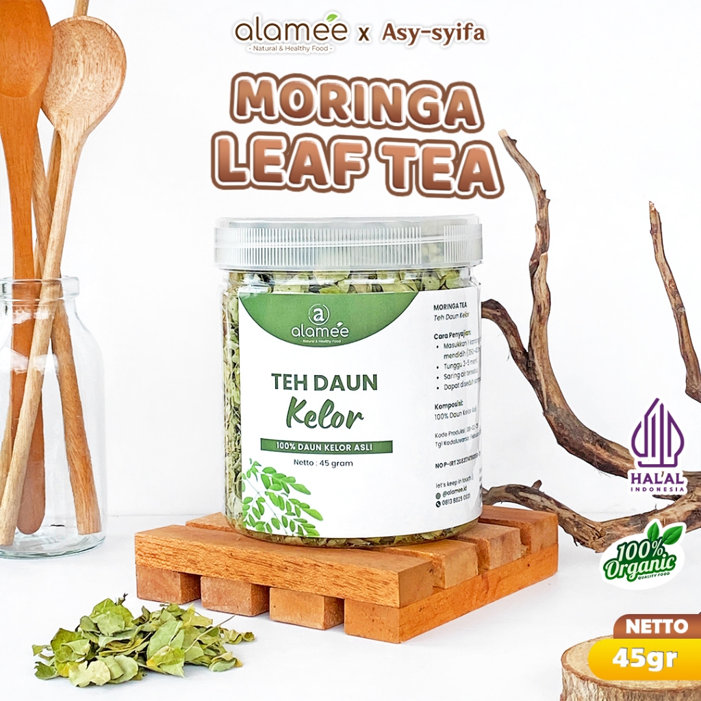 

ALAMEE Teh Daun Kelor Herbal Alami Moringa Tea Flower Asli Kering Organik Siap Seduh Minum 45gr