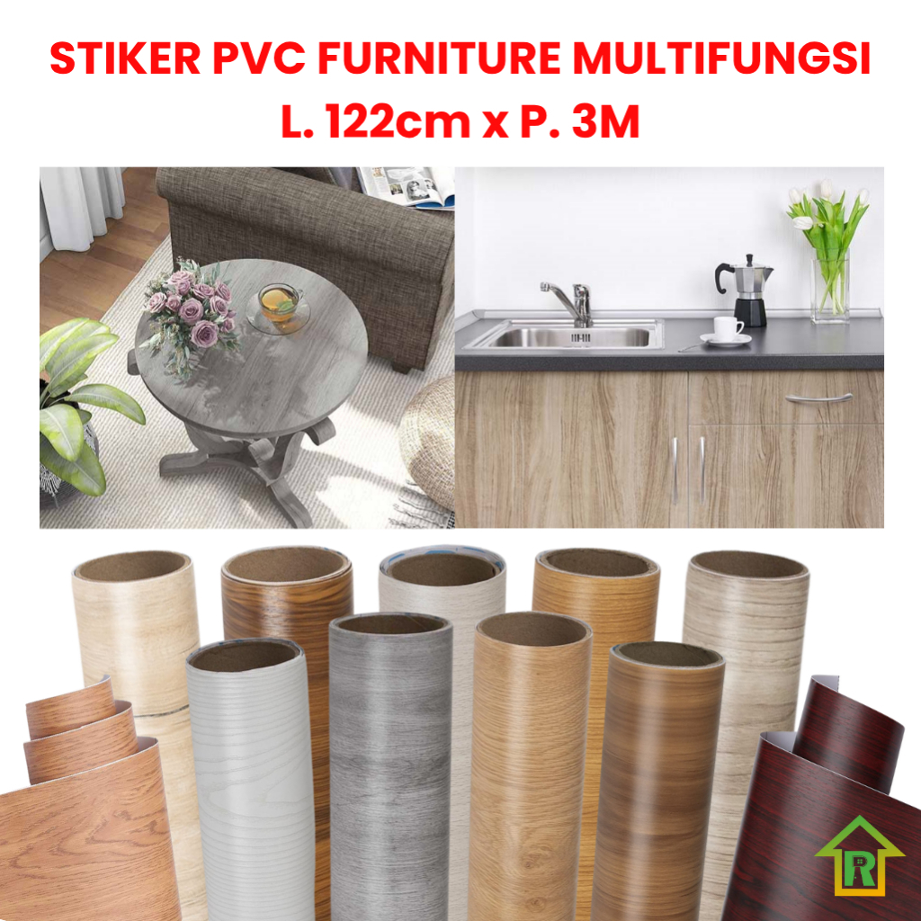 PVC Sheet Stiker Dinding Furniture Meja Lemari Tahan Air dan Gores Motif Kayu Ukuran Roll 3M x 122CM