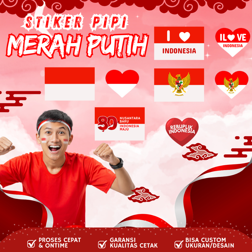 

Stiker pipi 17 merah putih | sticker kemerdekaan | sticker pipi HUT RI 1 Pcs