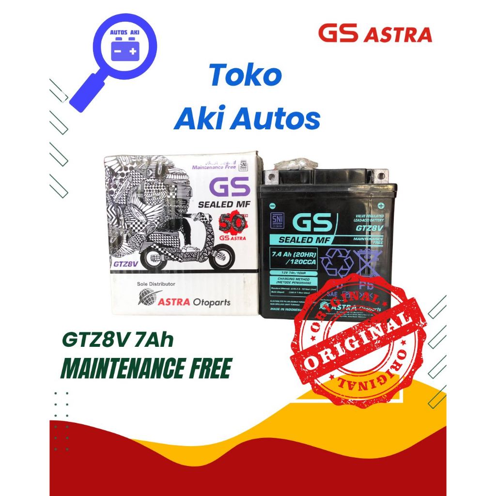 Aki Gs Astra Sealed Maintenance Free GTZ8V 12V / 7Ah