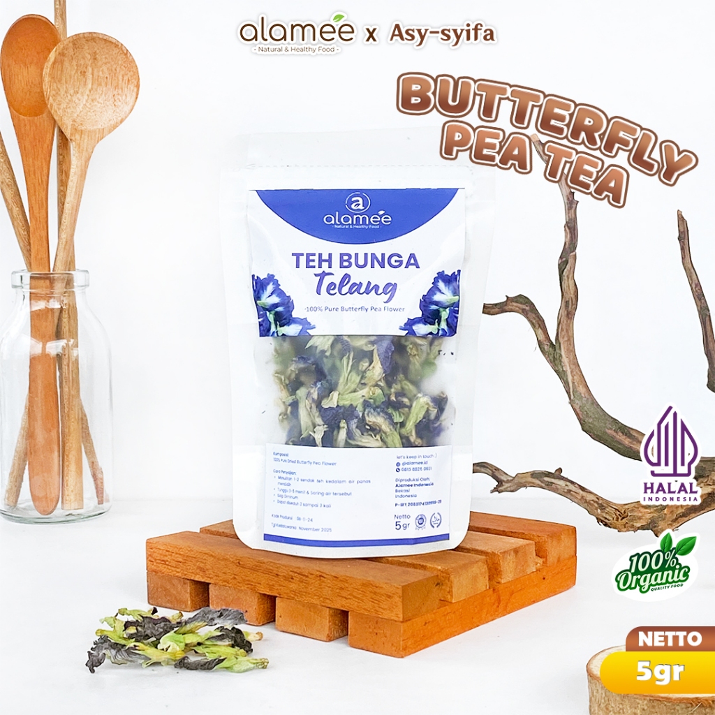 

ALAMEE Teh Bunga Telang Kering Butterfly Pea Tea Teh Herbal Organik Alami Siap Seduh Minum 5gr