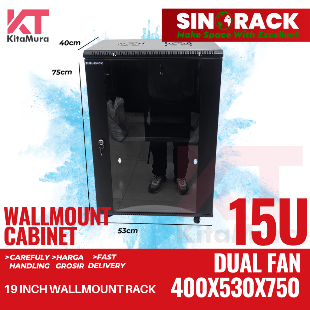 Wallmount Rack Server 15U, Rak Server Single Door 15U Kecil
