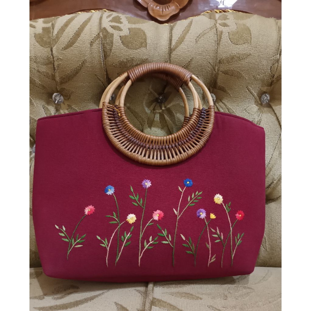 

tas sulam etnik rotan mix canvas
