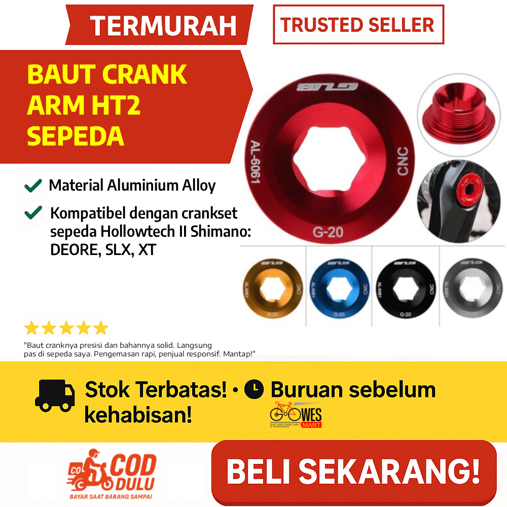 Baut Crank Arm Sepeda Hollowtech II – CNC Aluminium AL-6061 untuk Shimano DEORE SLX XT MTB