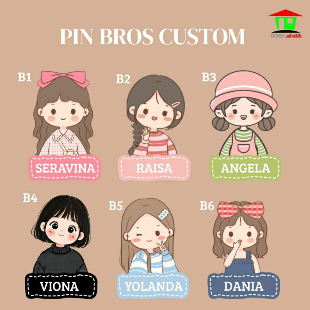 Pin Bross Acrylic Custom Nama Anak Nametag Cetak Nama / Bros Karakter Lucu Nama Dada Animasi Anak Ba