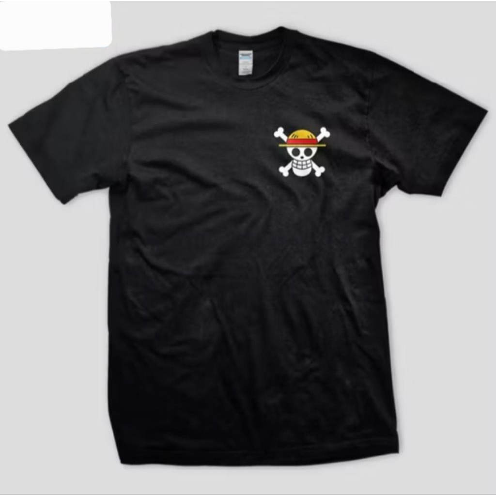 Kaos Anime One Piece Logo Tengkorak Luffy Topi Jerami Mugiwara / Baju Distro Cotton Combed 24s