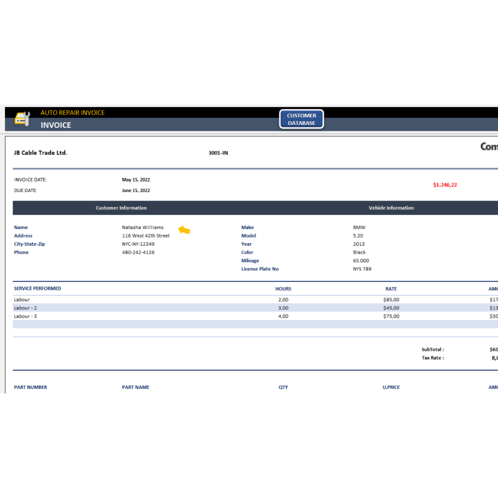 Templat Excel Faktur Perbaikan Mobil