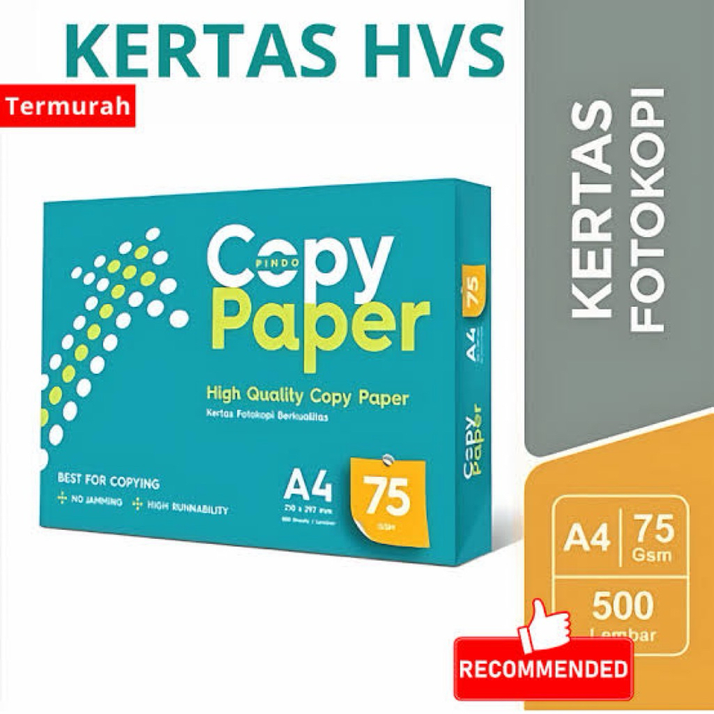

KERTAS HVS A4 COPY PAPER 75GSM ECERAN 1 KG 200 LEMBAR