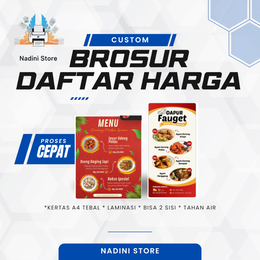 

Cetak daftar menu makanan dan minuman + laminasi