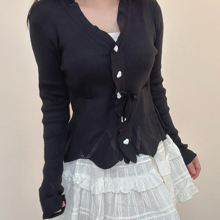 [ JOYFIT ] - Atasan Casual Lengan Panjang Wanita - Love Button Knit Shirt Bahan Rajut Lembut Auto Bi