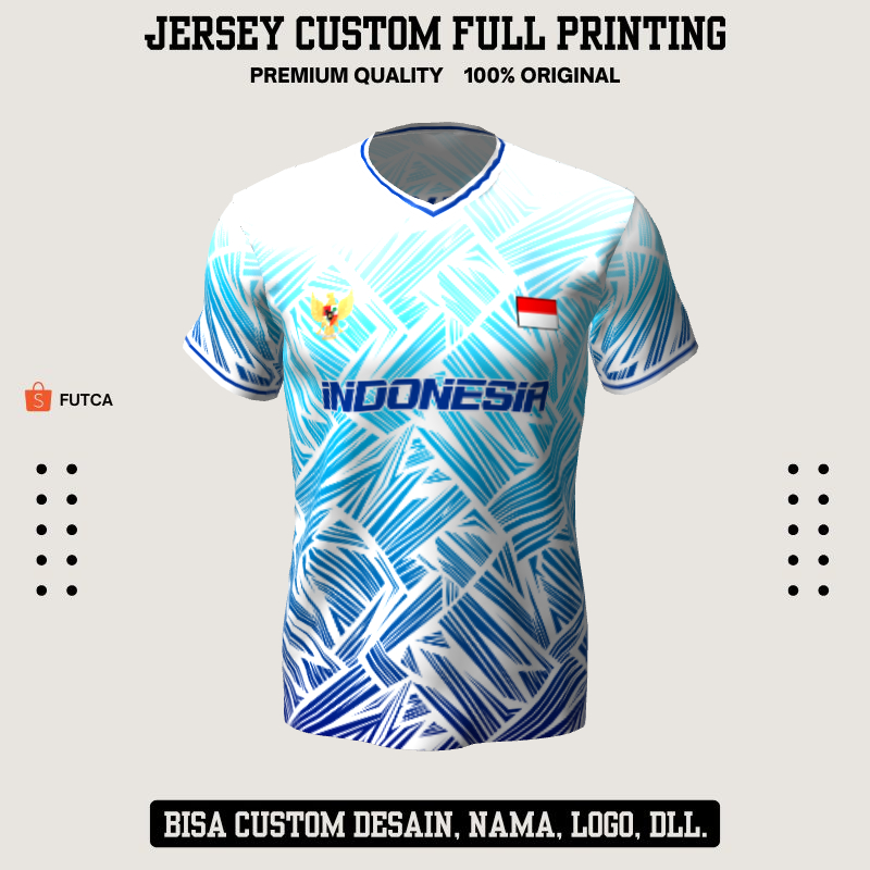 Kaos Jersey Baju Olahraga Custom Full Printing - Jersey Futsal Biru Putih Motif Abstrak 172