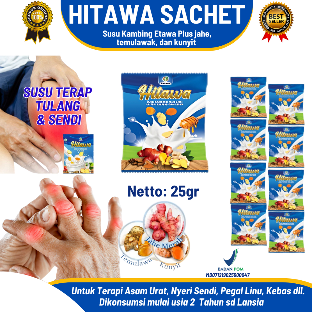 

HITAWA SACHET / Netto 25gr /pcs / Susu Etawa Plus Herbal Jahe Kunyit Temulawak