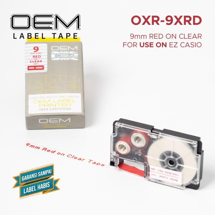 

OEM TAPE LABEL FOR EZ PRINTER RED ON CLEAR TEXT MERAH PADA LABEL CLEAR