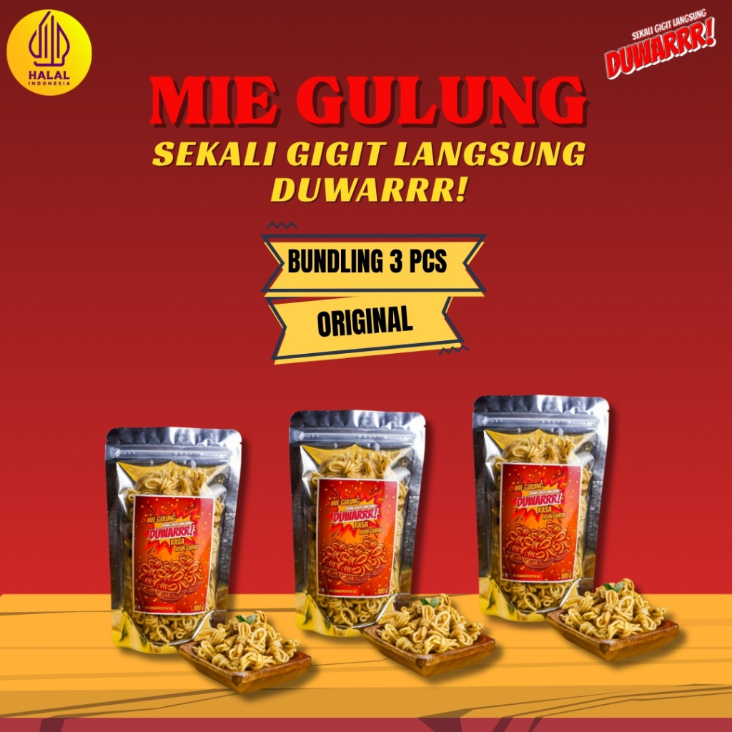 

[BUNDLING HEMAT] Rasa Original 3pcs Mie Gulung DUWARRR 100g Cemilan Renyah Daun Jeruk