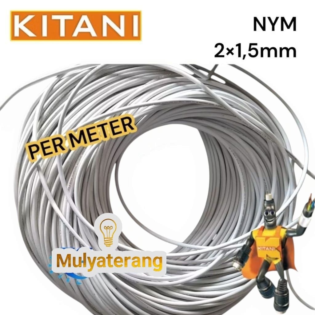 Kabel Listrik Kitani NYM 2×1,5mm Putih Kabel Engkel Isi 2 Panjang Bebas Ecer Per Meter