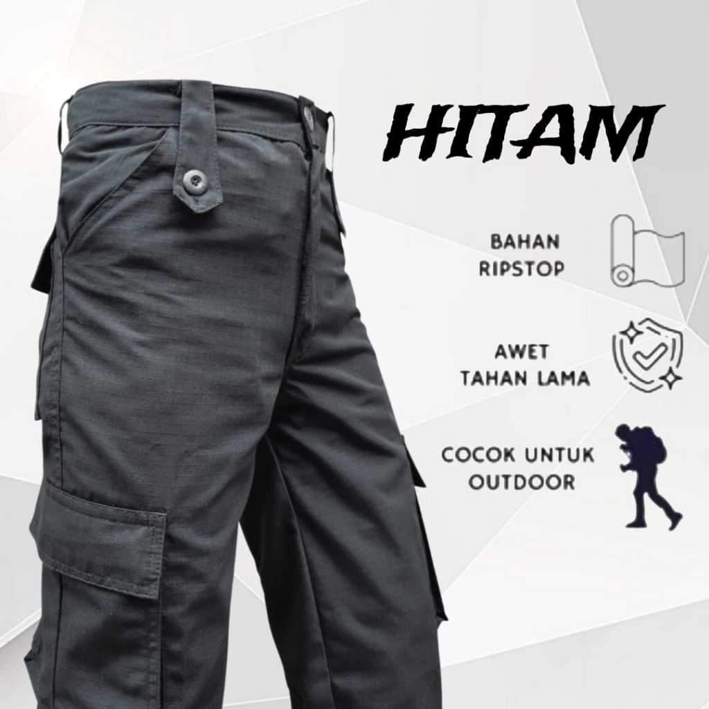 CELANA PDL HITAM PANJANG CARGO LAPANGAN KERJA SATPAM BRIMOB KERJA RIPSTOP PRIA WANITA