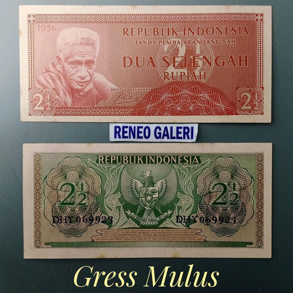 Mulus asli Rp 2½ Rupiah Tahun 1954 1956 seri suku bangsa pemuda Flores uang kertas duit jadul lawas 