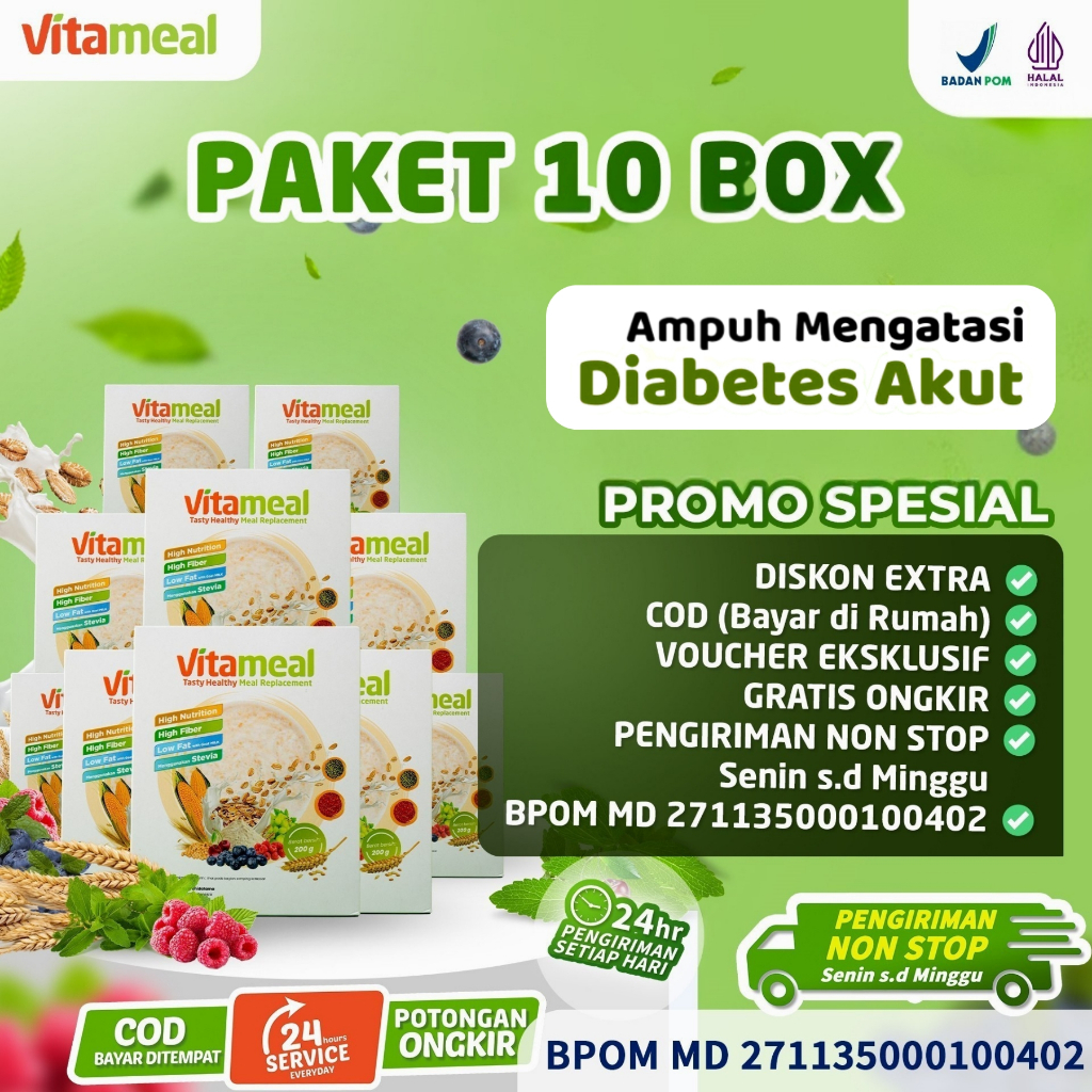 

[ GARANSI ] Vitameal 10 Box Lebih Murah - Terbukti Mengobati Diabetes Gula Darah Tinggi Secara Alami