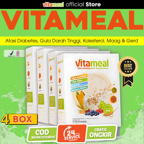 

Paket 4 Box Vitameal Sereal Sehat Multigrain Makanan Diet Pengganti Nasi / Vitameal Diabetes Less Sugar VITAMILK KESEMUTAN