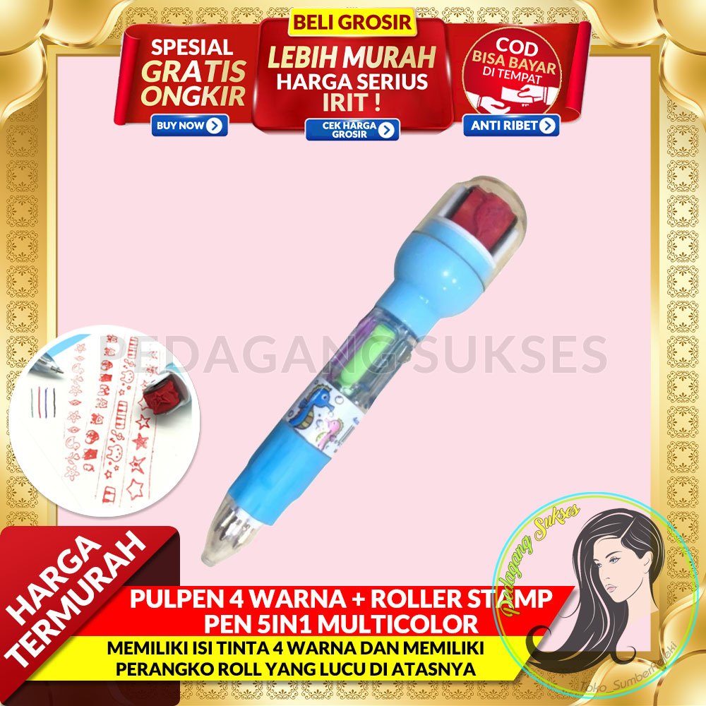 

[PEDAGANG MURAH] Pulpen 4 Warna + Roller Stamp / Pen 5in1 Multicolor / Pulpen Mekanik Bergambar Lucu / Ballpoint Perlengkapan Menulis Warna-Warni Pena 0.5mm / Bolpen Karakter Bentuk Lucu / Peralatan Anak Sekolah Kantor Praktis