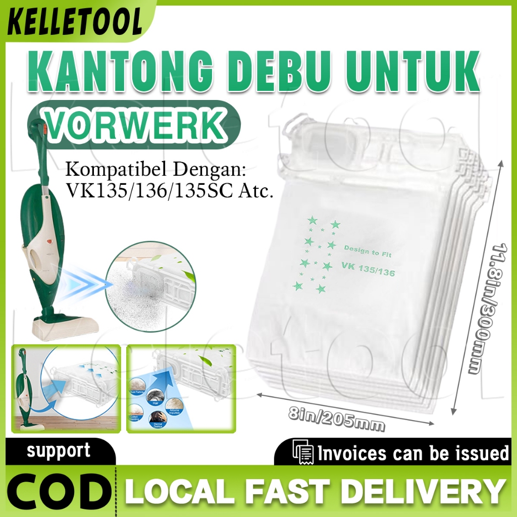 12pcs Kantong Debu Untuk Vorwerk Kobold Vk135 Vk136 Kantong Dustbag Vacuum Cleaner Untuk Vorwerk Pen