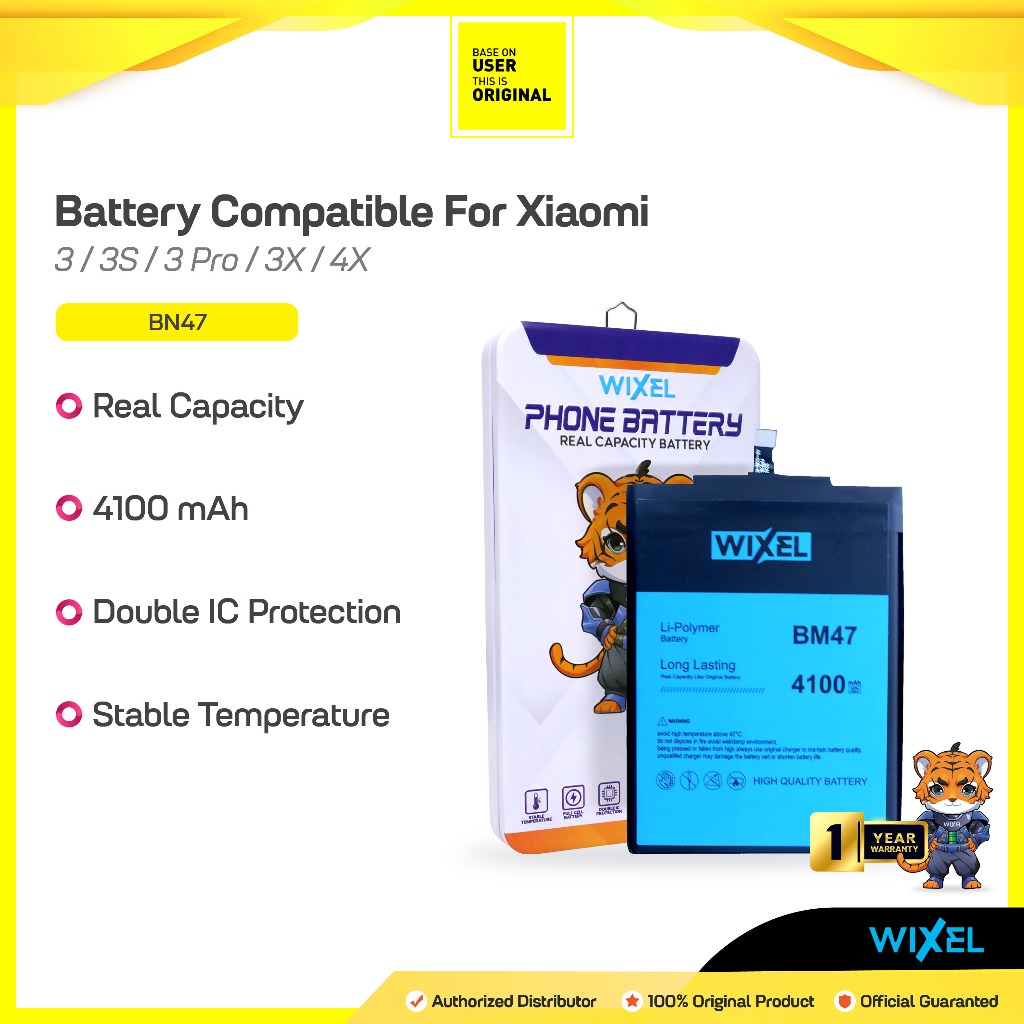 WIXEL ORIGINAL Baterai XiaoMi BM47 Redmi 3 3S 3X Pro Prime 4X Real Capacity Battery 100% Ori HP Hand
