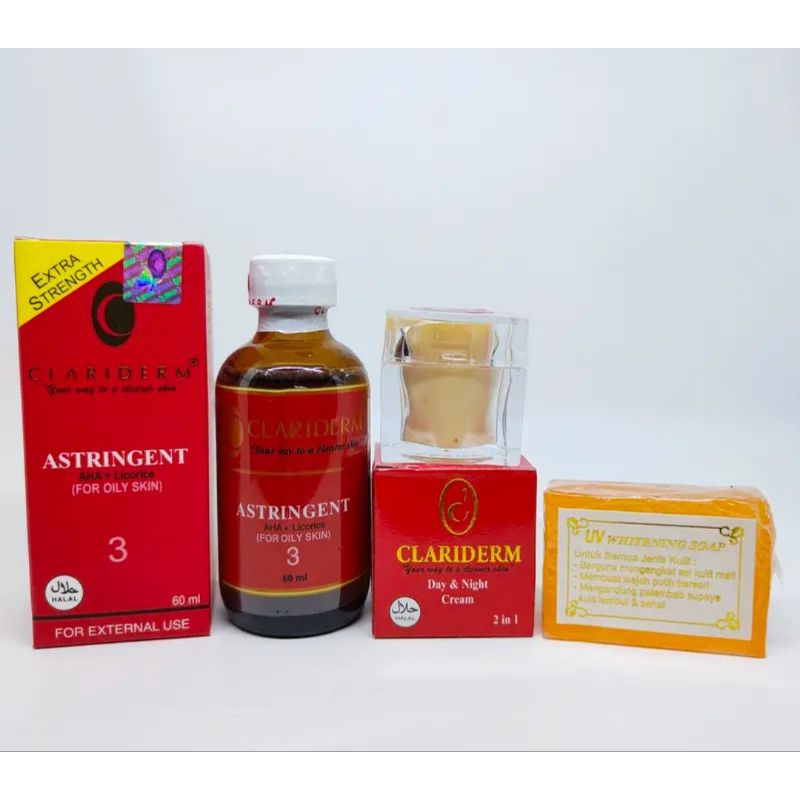 Paket Clariderm 3in1 / Toner Cream Super dan Sabun Clariderm Pemutih Wajah Ori