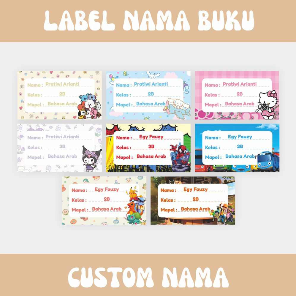 

STICKER LABEL NAMA PELAJARAN |ISI 20 PCS | KELAS | NAMA ANAK | LABEL BUKU | SPIDERMAN | KUROMI | TAYO