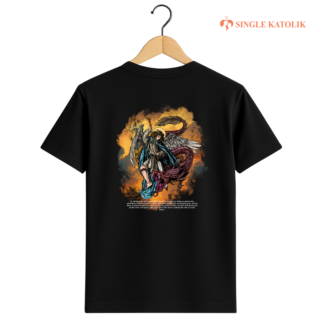 ST MICHAEL (Versi 1) - Doa Santo Michael dalam Bahasa Inggris - Kaos Rohani - Katun Premium 100% - S