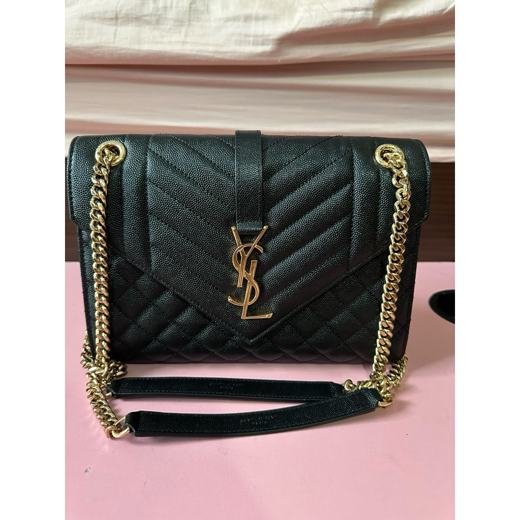YSL Bag Envelope Medium Shoulder Bag Black GHW