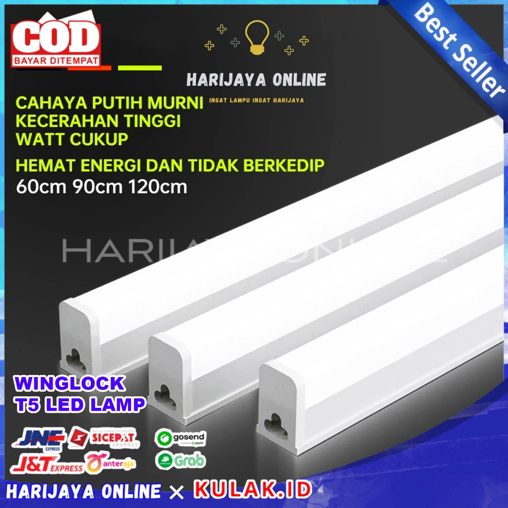 WingLock Lampu TL Led T5 6w 10w / 30 60cm Neon Bohlam Putih Kuning Biru SNI