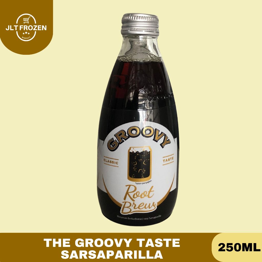 

Root Beer Groovy Rasa Sarsaparilla / The Groovy Taste Root Beer Kaleng 330ml / kaca 250ml
