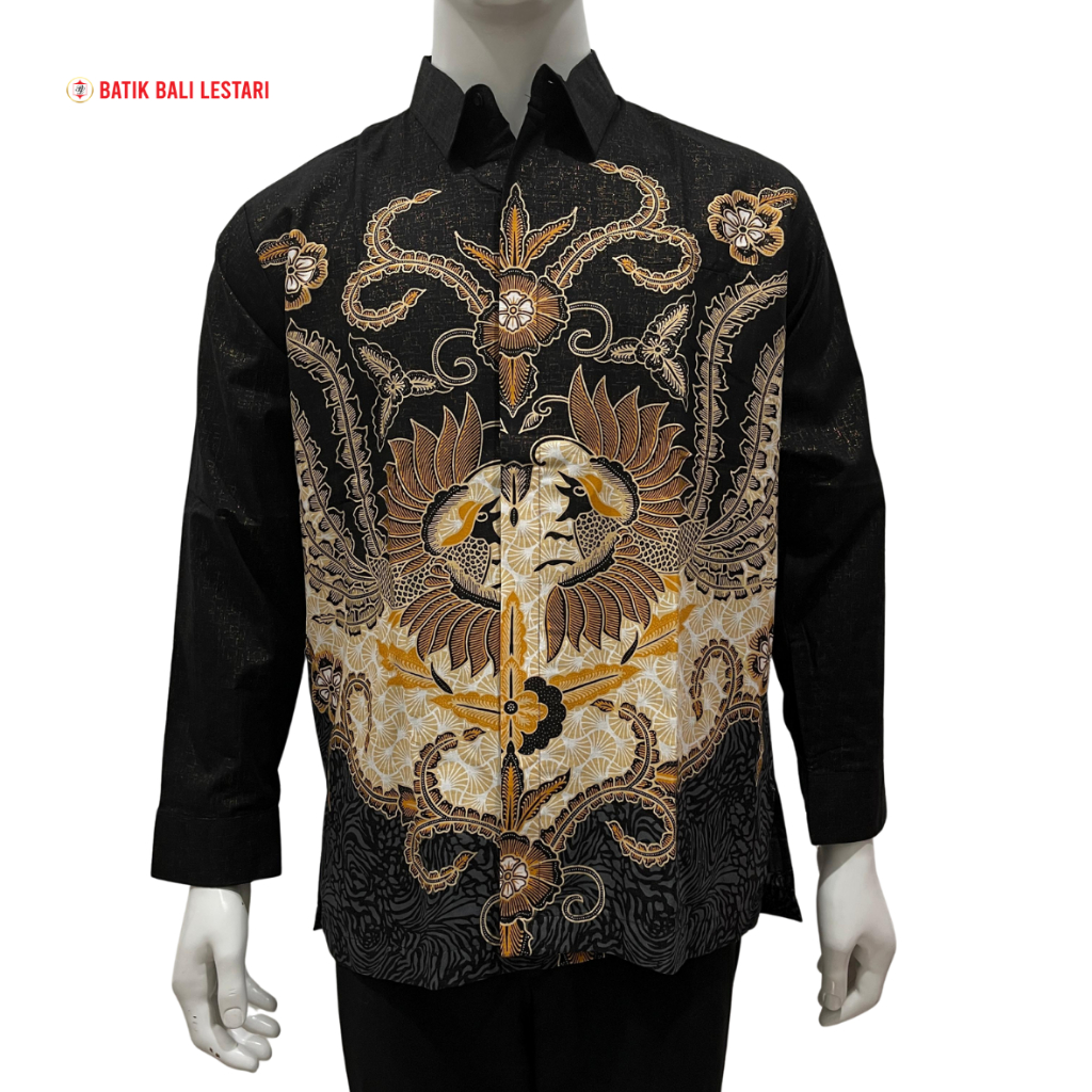 Batik Bali Lestari Couple Kemeja Pria & Midi Dress Wanita Hitam Katun Prada (PBHO/PBHE)
