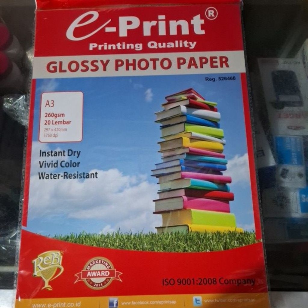 ((pak) kertas foto /  glossy photo paper  e-print A3 297x420mm 260gsm 20sheets 5760 dpi instant dry,