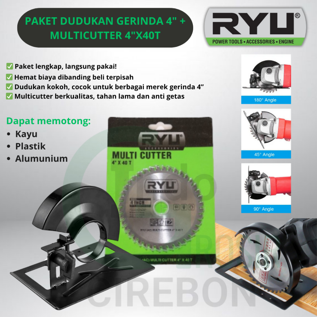 PAKET Set Dudukan Stand Mesin Gerinda + Cover + Multi Cutter 4" RYU 40T / Dudukan Gerinda Tangan Ryu