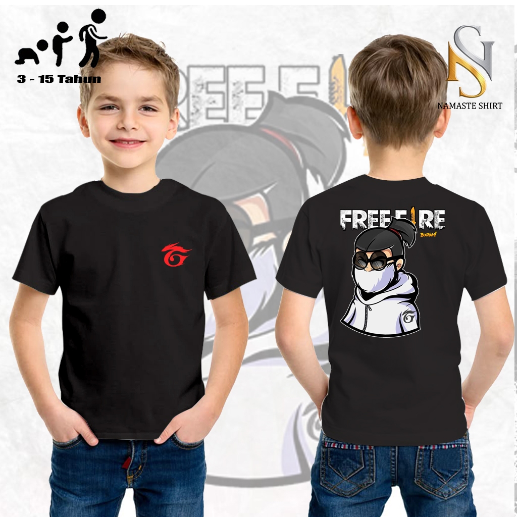 NAMASTESHIRT KAOS BAJU ANAK FF -FREE FIRE FF KACAMATA HITAM-  ANAK GAME FREE FIRE FREE