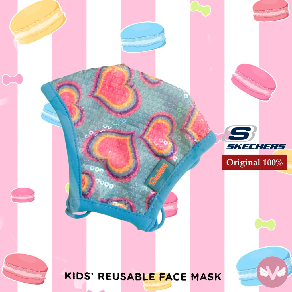 SKECHERS MASKER ORIGINAL 100% Reusable Masker Skechers Kids Anak Blue Pink Masker Anak Biru Pink Mas
