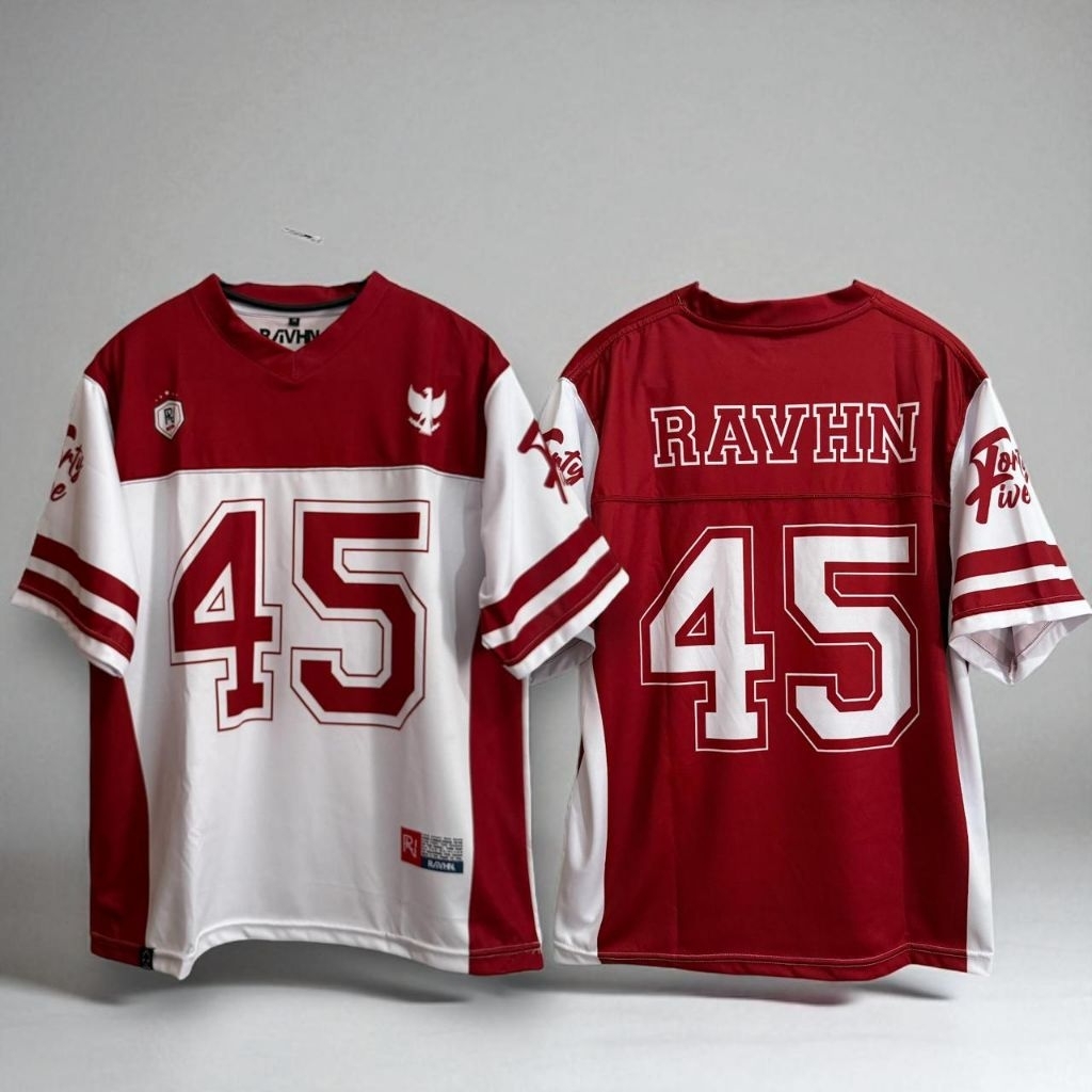 RAVHN Jersey Unisex Streetwear Oversize Number Forty Five Jersey Kemerdekaan Pria Wanita