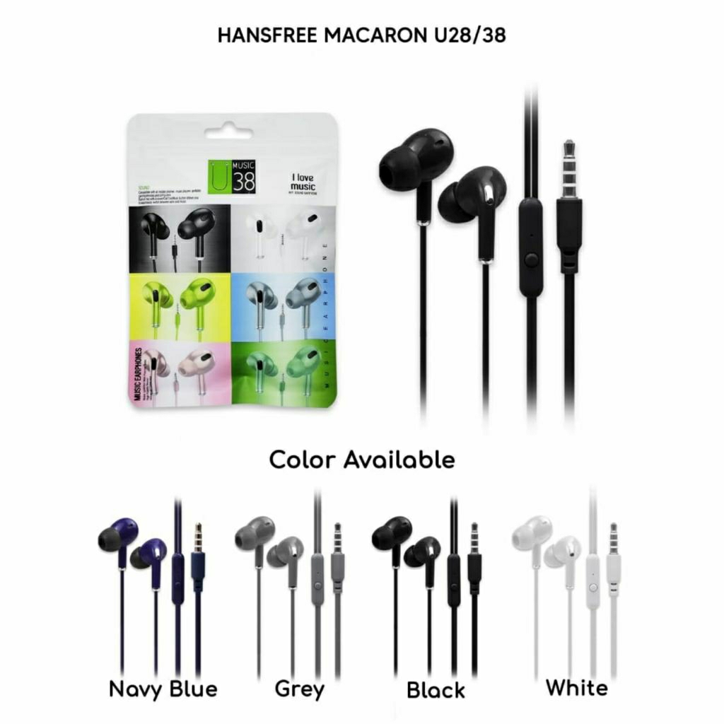 Headset U28 / U38 Stereo Earphone Warna Macaron