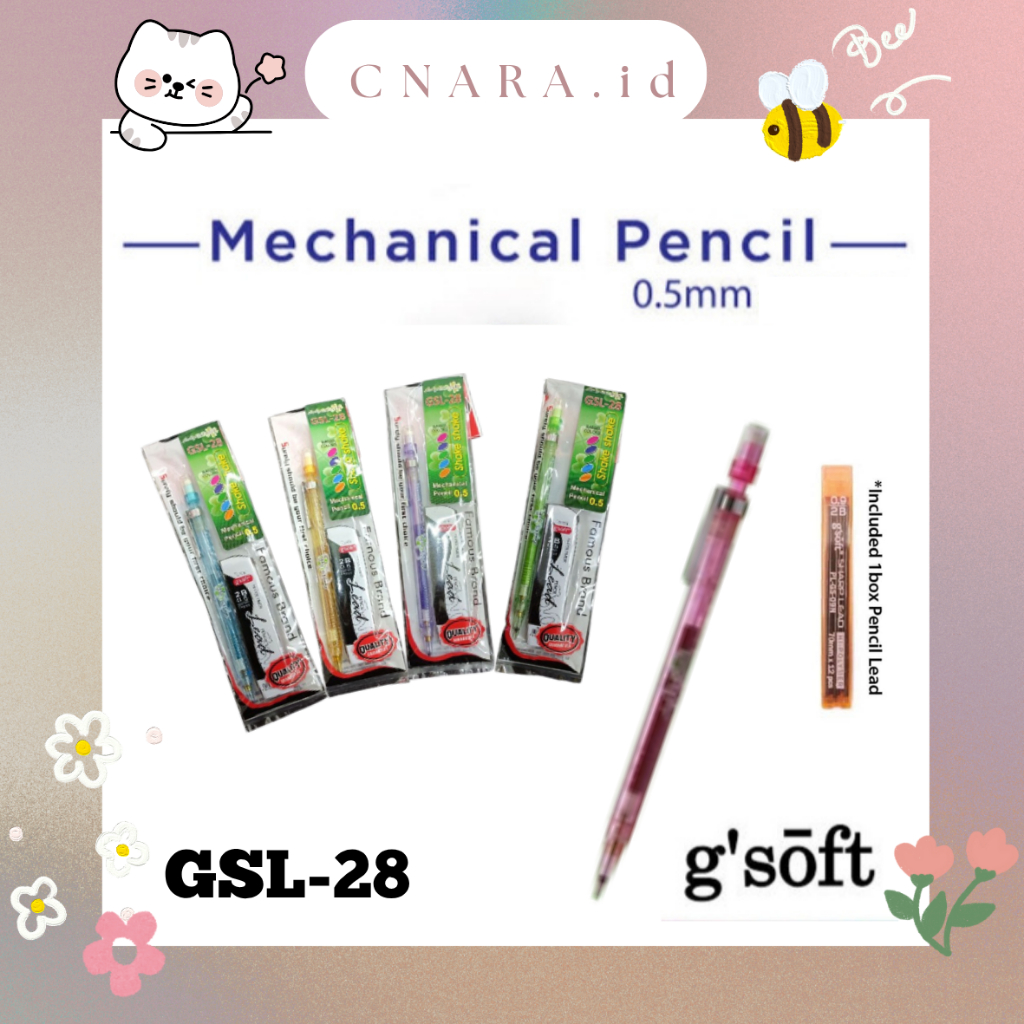 

G'SOFT MECHANICAL PENCIL SET GSL-28 / Pensil Mekanik FREE Box Isi Pensil (0.5 MM) [COLOUR RANDOM]