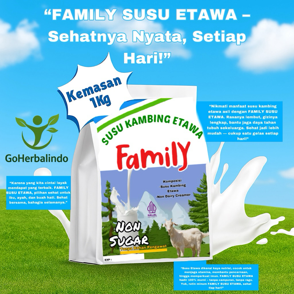 

SUSU KAMBING ETAWA NON SUGAR 1kg ALUFOIL SUSU ETAWA FAMILY